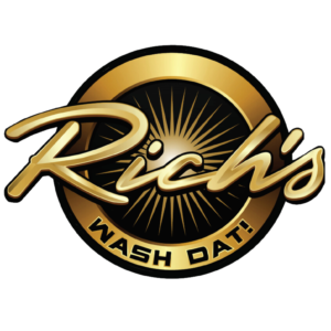 A gold and black logo for rich 's wash dati.